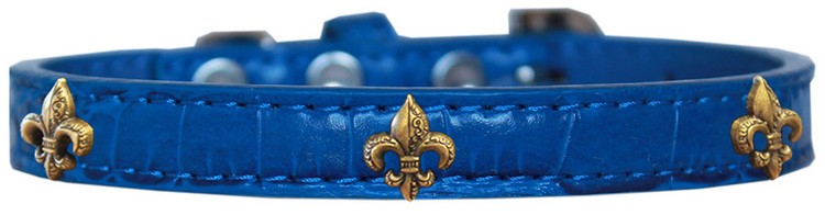 Bronze Fleur De Lis Widget Croc Dog Collar Blue Size 16